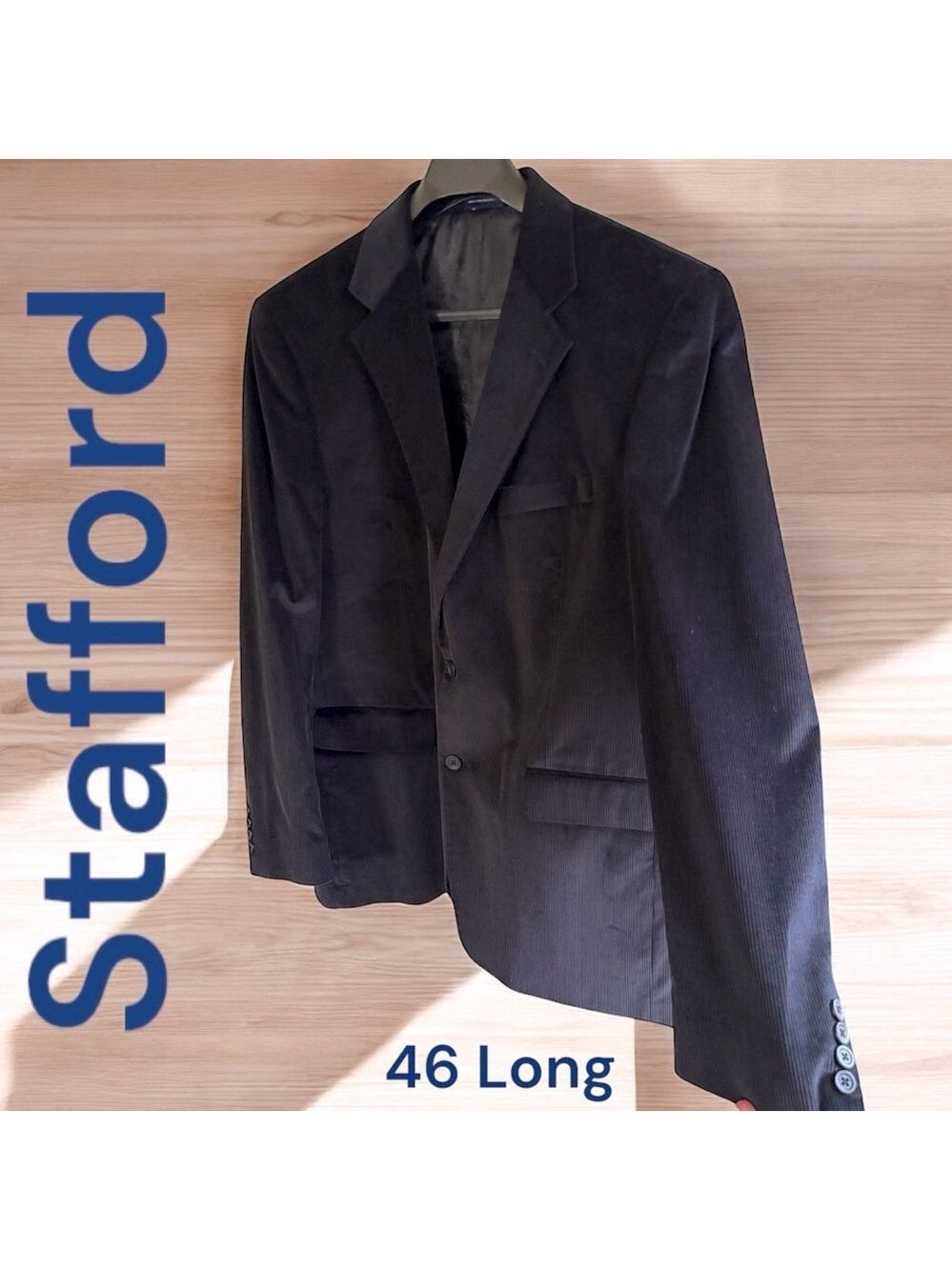 Stafford-46L men’s corduroy sport jacket. Black, 2 button. New w/o tags. Sharp! - Picture 5 of 12